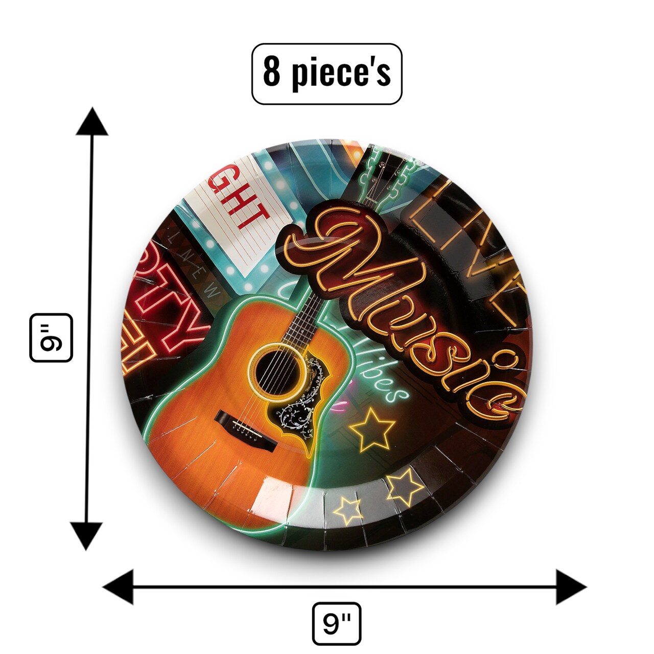 8 Ct. Nashville Music City Party Paper Dinner Plates Country Music Themed Disposable Plate 9"